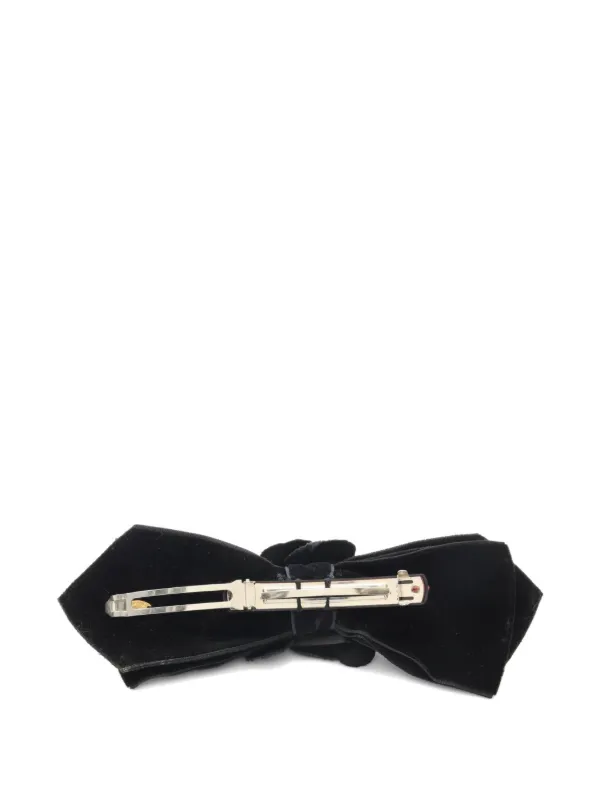 【美品】CHANELリボンバレッタ✴︎鼈甲風ロゴ 麻リボン ブラック CHANEL（シャネル） ボウ バレッタ AA9619 B14785 レディース シルク
