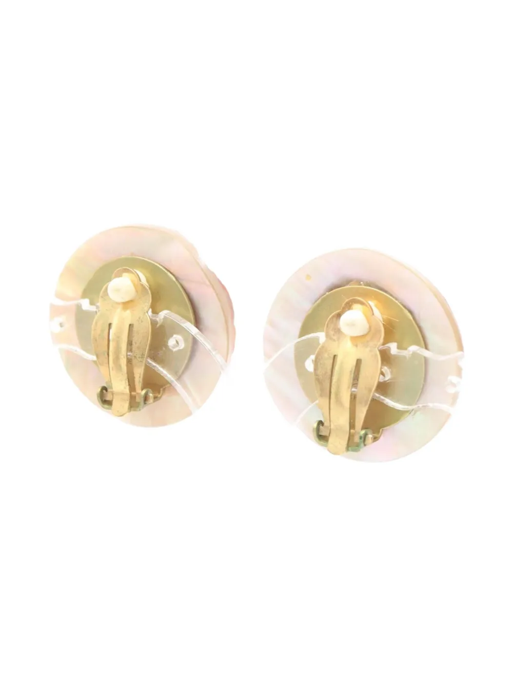 Pre-owned Chanel 1986-1988 Triple Coco Mark Shell Clip-on Earrings In Gold