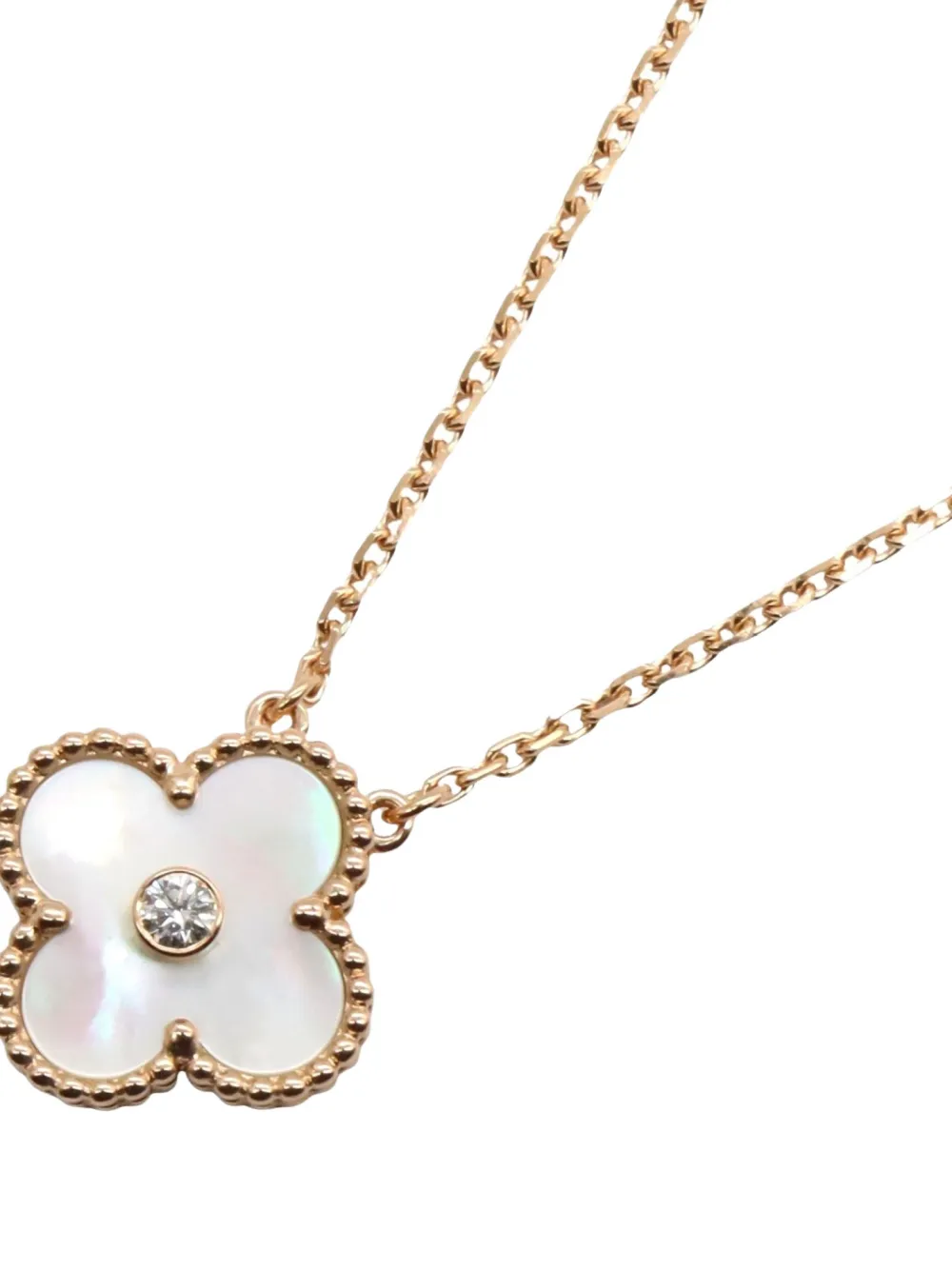 Van Cleef & Arpels 2010s 18K rose gold Alhambra diamond and mother-of-pearl necklace | Gold | Image 1