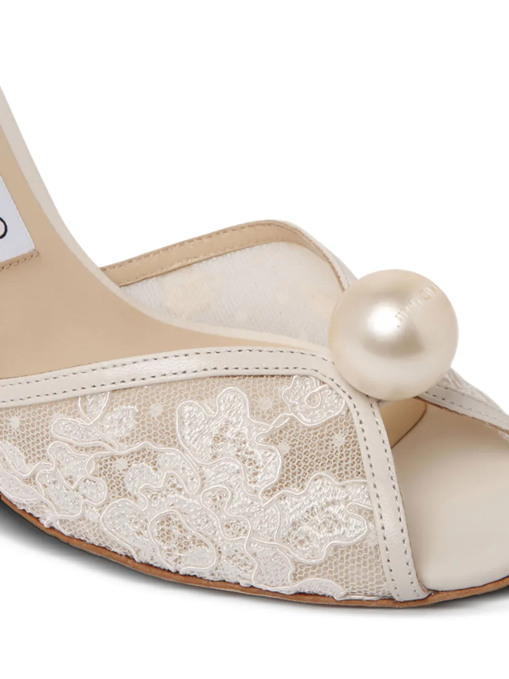 Jimmy Choo 85 mm sandalen verfraaid met parels en kanten vlak Wit