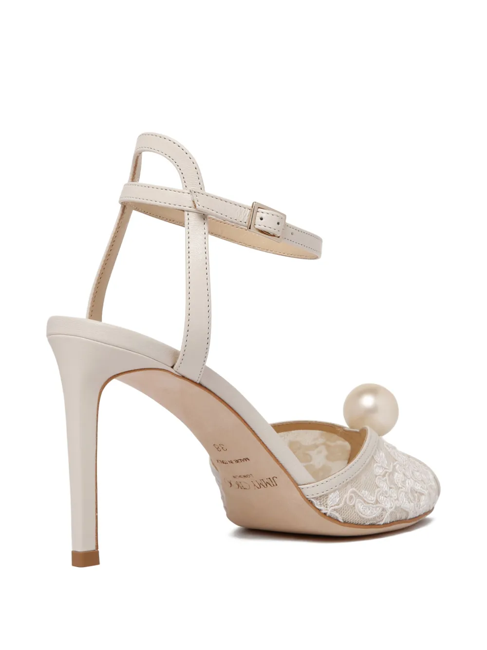 Jimmy Choo 85 mm sandalen verfraaid met parels en kanten vlak Wit