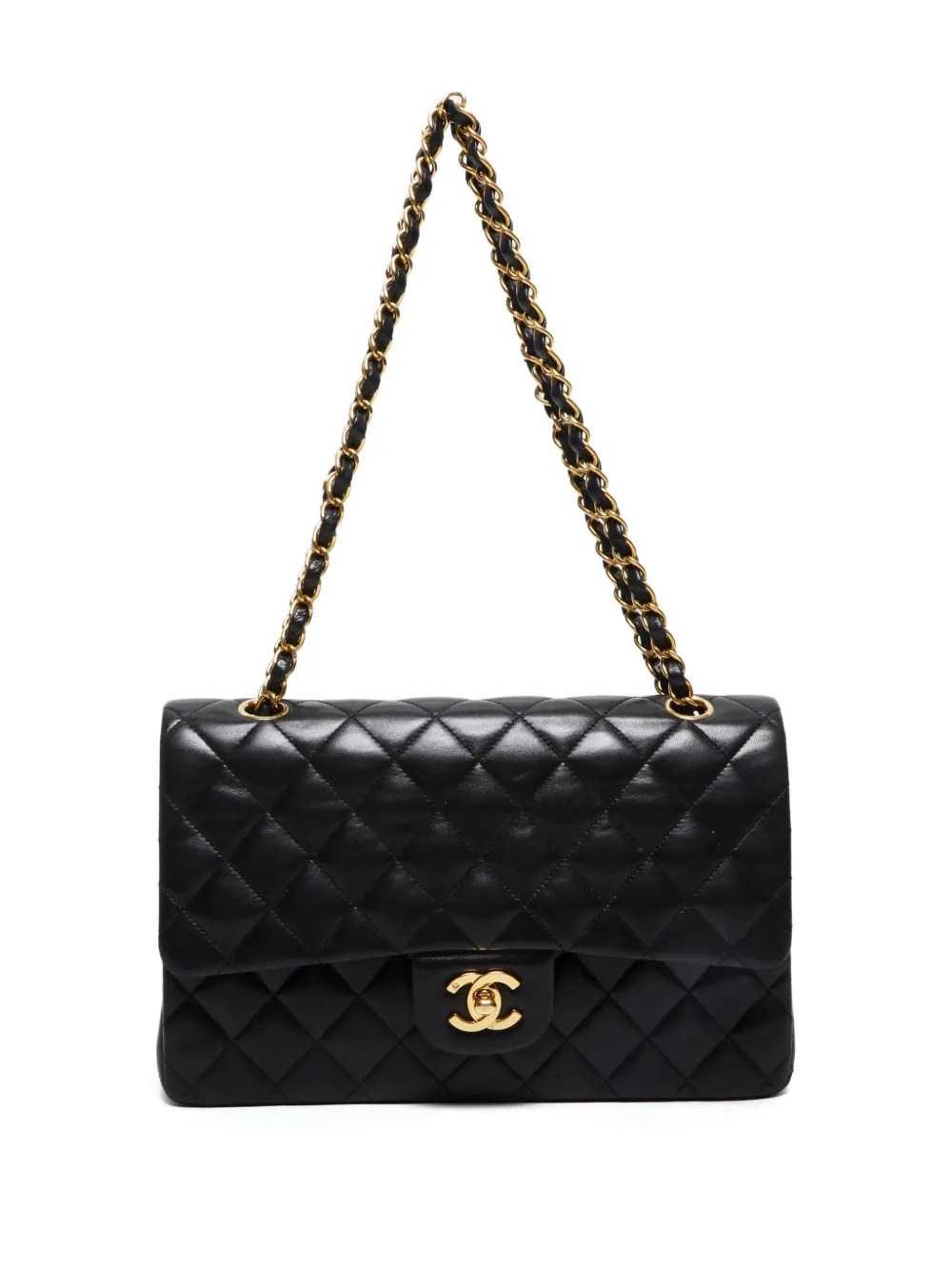 Pre-owned Chanel 1994-1996 Medium Double Flap Quilted Shoulder Bag In Black