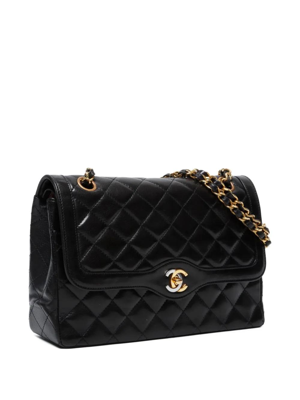 Pre-owned Chanel 1991-1994s Paris Quilted Chain-link Shoulder Bag In Black