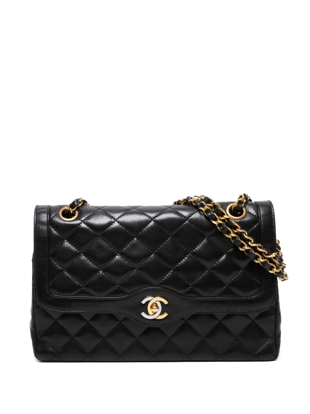 Pre-owned Chanel 1991-1994s Paris Quilted Chain-link Shoulder Bag In Black