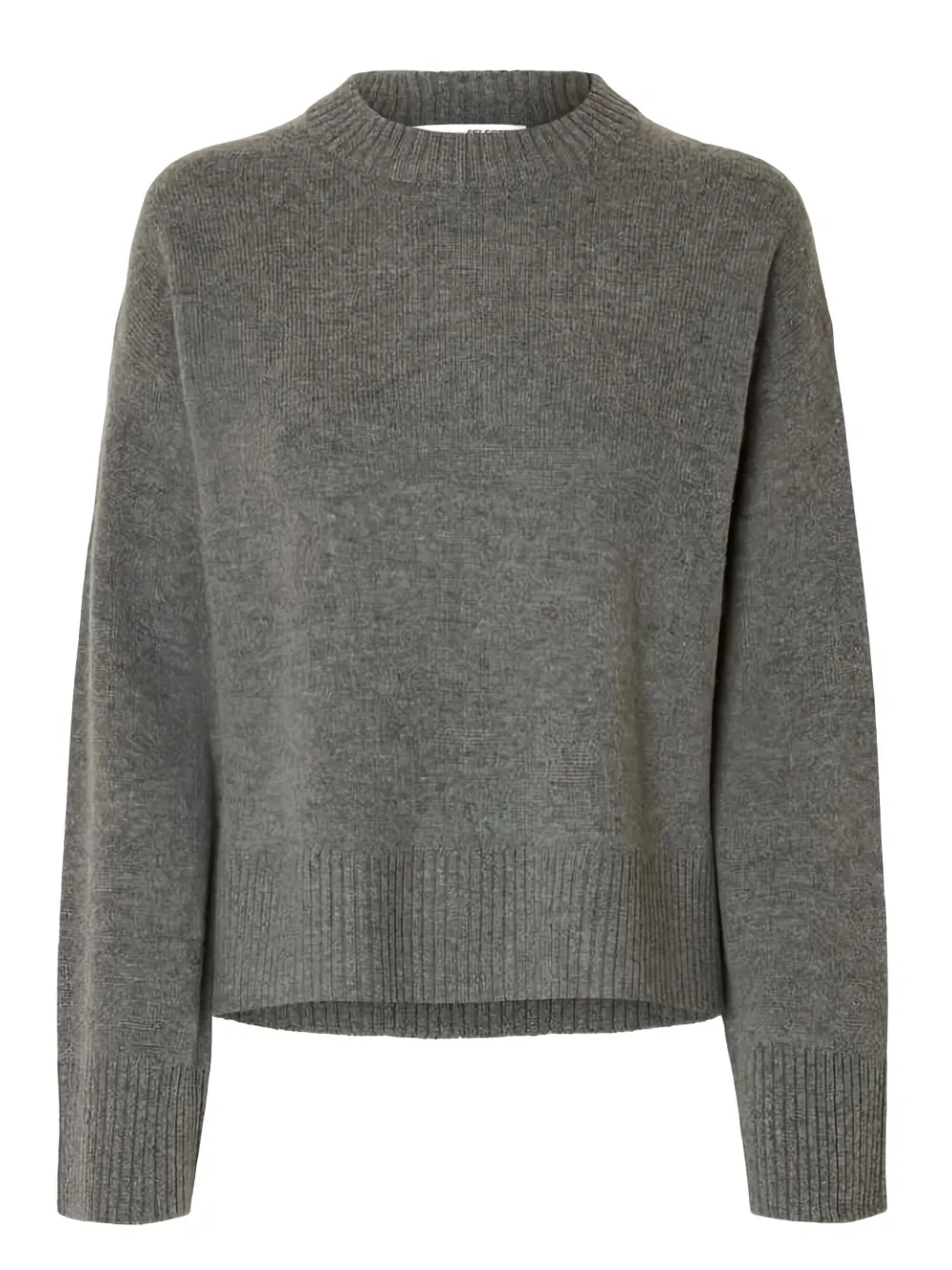 Selected Femme Round-neck Wool-cashmere Blend Sweater In Gray