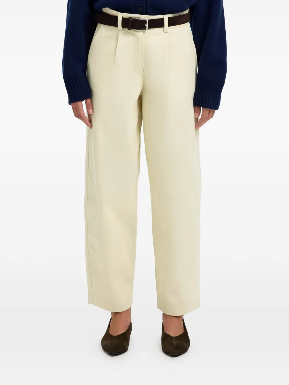 SELECTED mid-waist barrel-fit pleated cotton trousers - Toni neutri