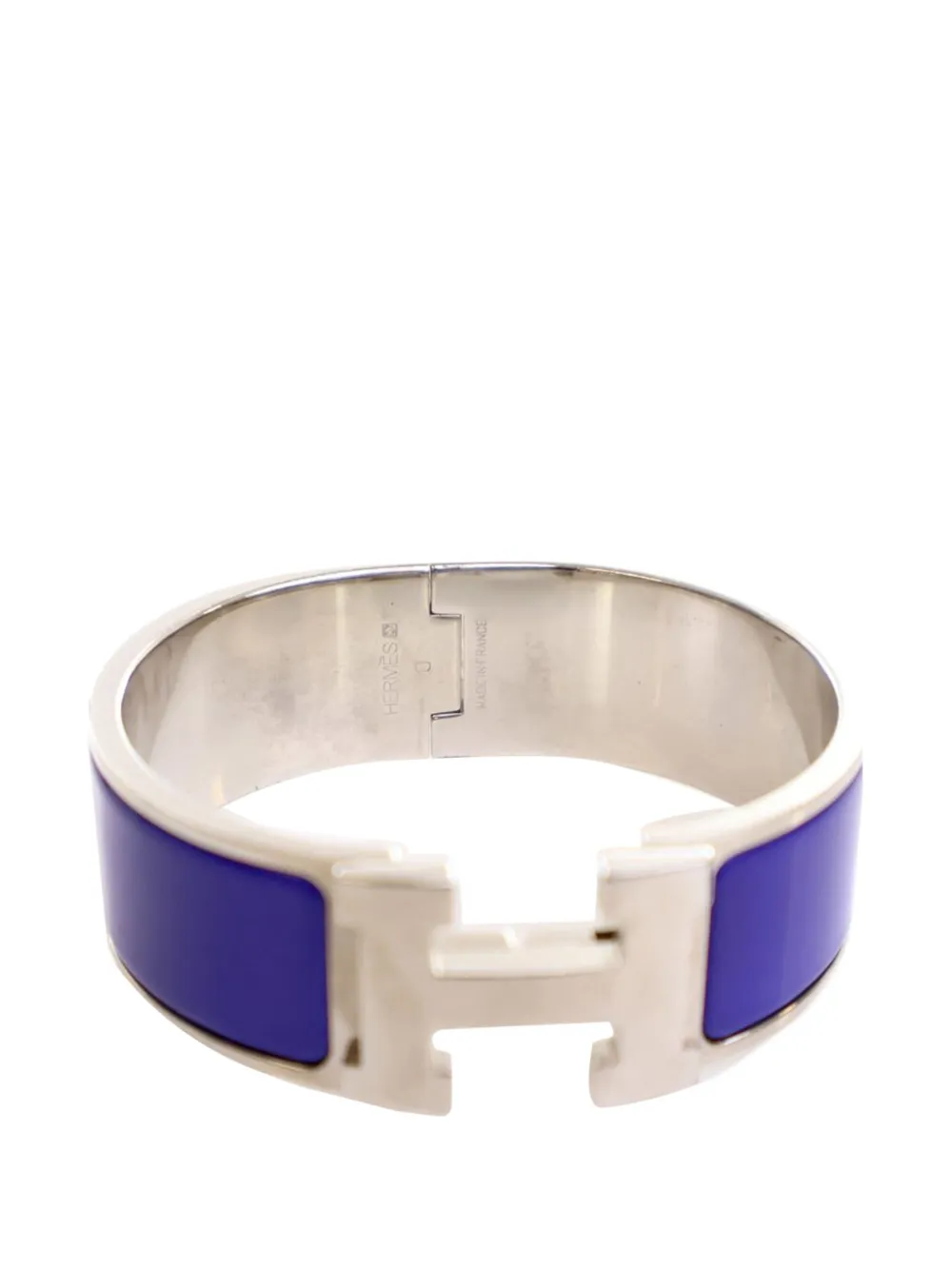 Pre-owned Hermes 20th Century Wide Enamel Clic Clac H Bracelet Pm Costume Bracelet In Blue