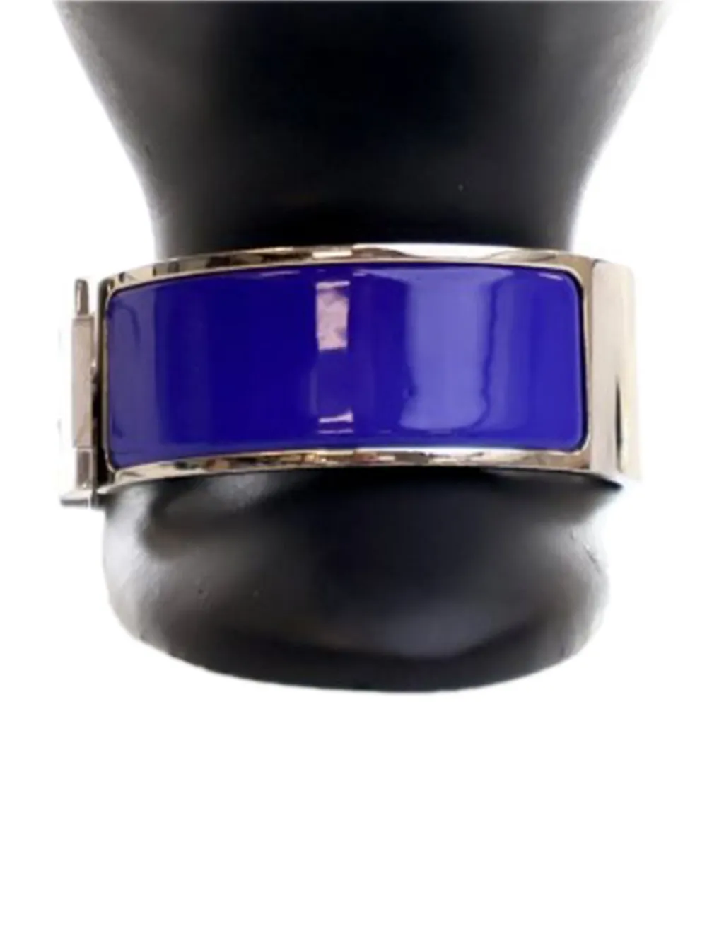 Pre-owned Hermes 20th Century Wide Enamel Clic Clac H Bracelet Pm Costume Bracelet In Blue
