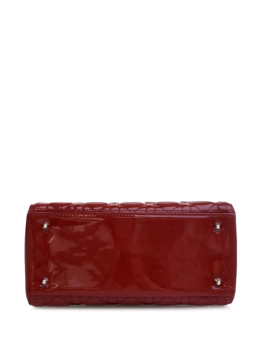 Pre-owned Dior 2014 Medium Patent Cannage Lady  Satchel In Red