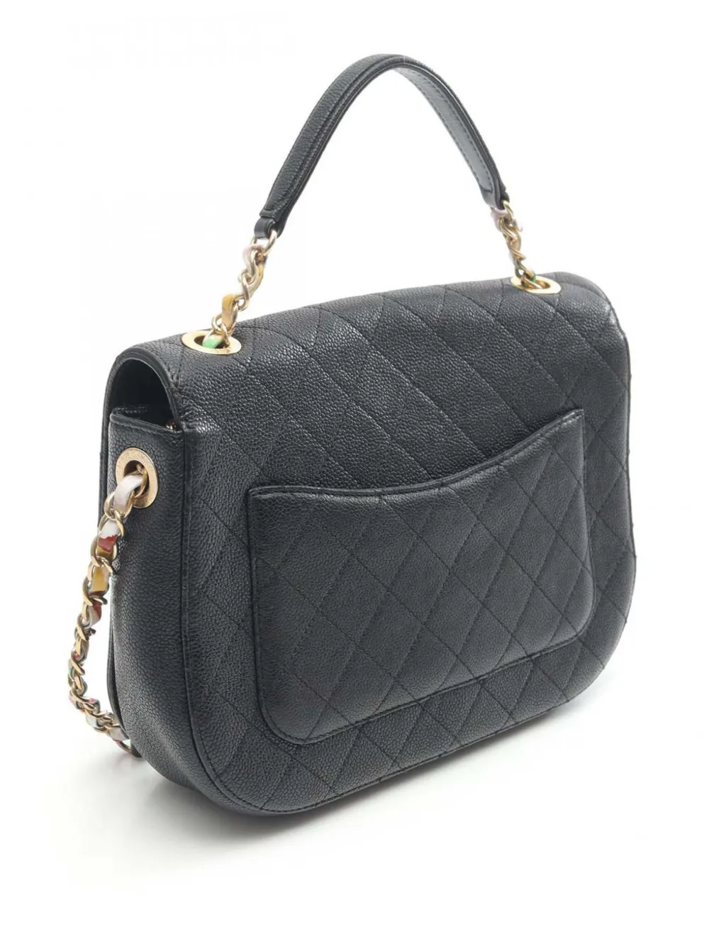 Pre-owned Chanel 2016-2017 Medium Caviar Paris Cuba Thread Around Flap Satchel In Black