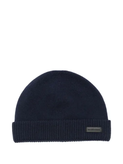 Emporio Armani logo-patch ribbed-knit beanie