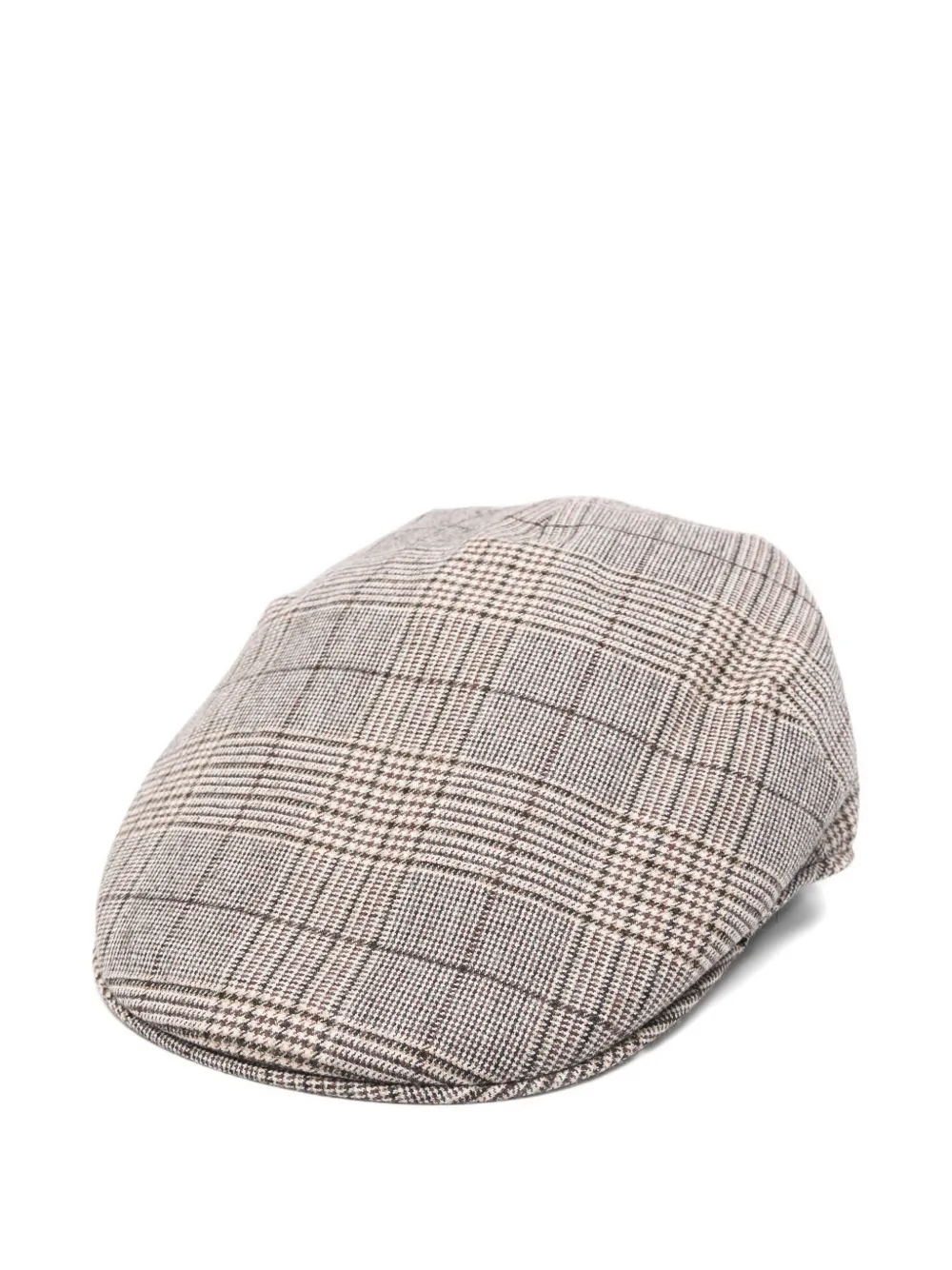 Borsalino Checked Wool Blend Cap With Curved Brim In Neutral