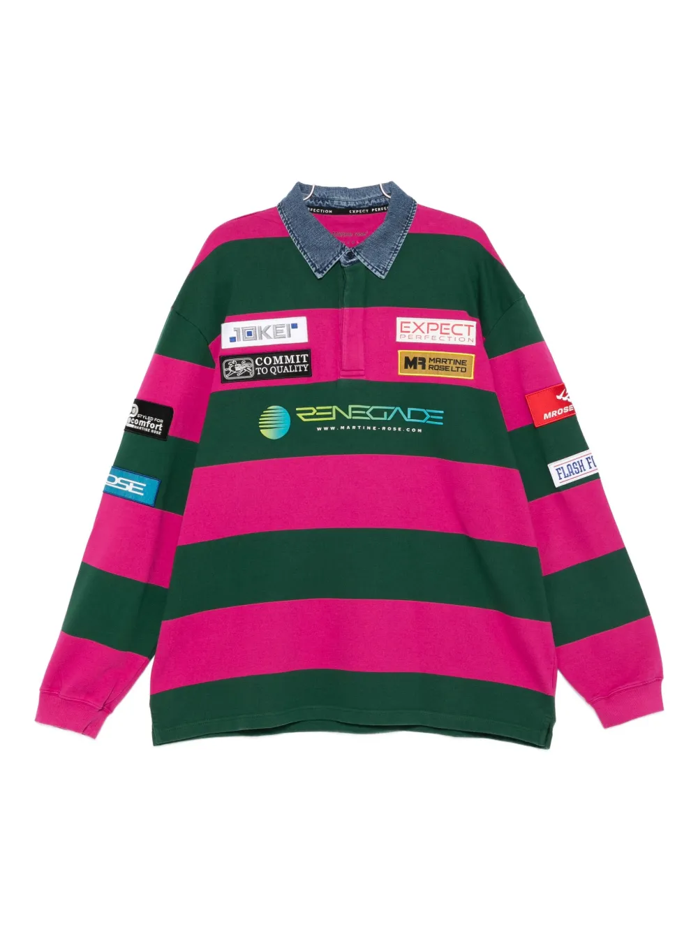 Martine Rose Striped Sweater With Denim Collar And Patches In Multi