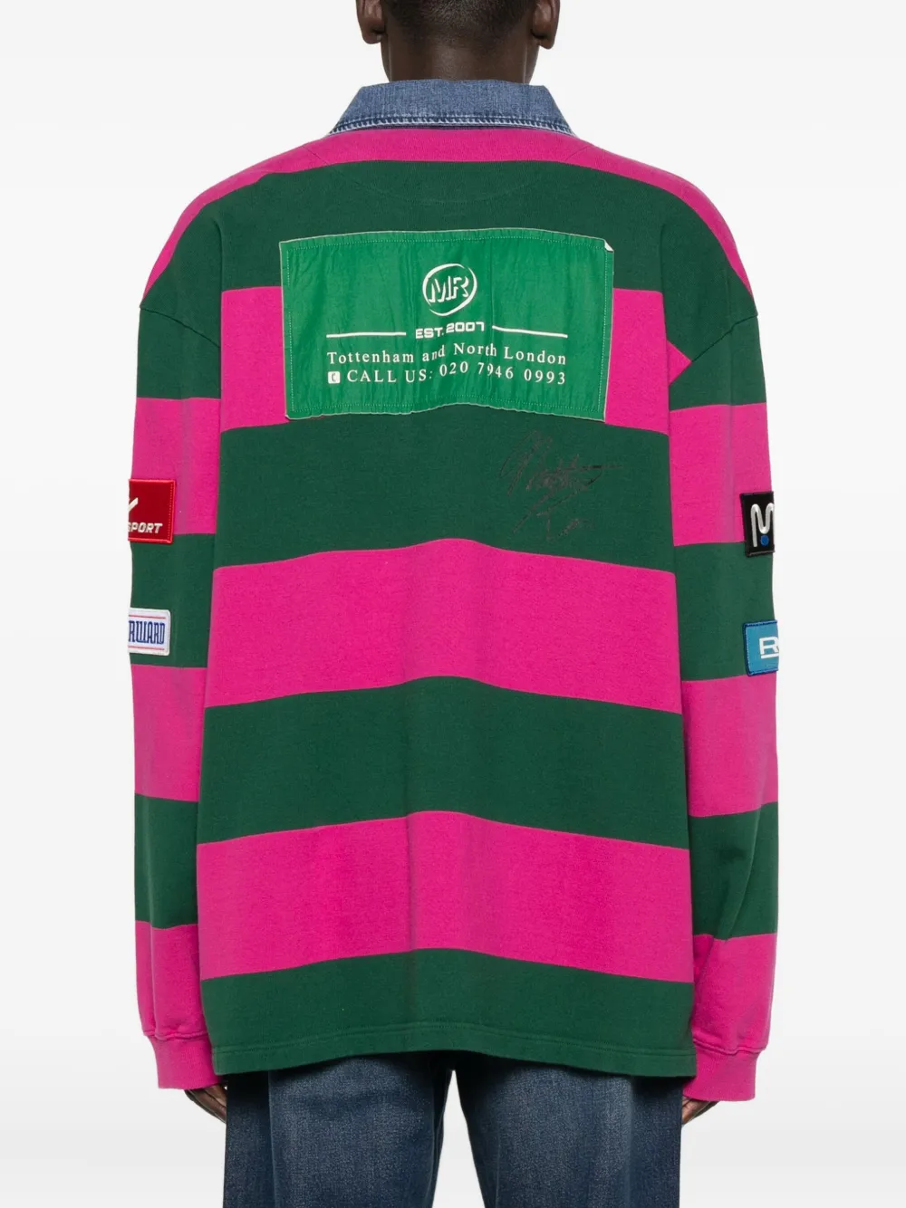 Martine Rose Striped Sweater With Denim Collar And Patches In Multi