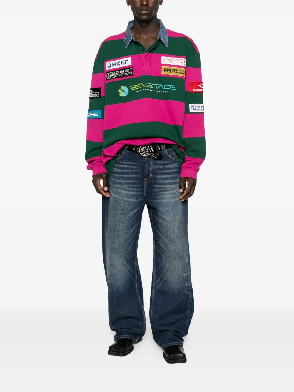 Martine Rose striped rugby polo shirt - Groen
