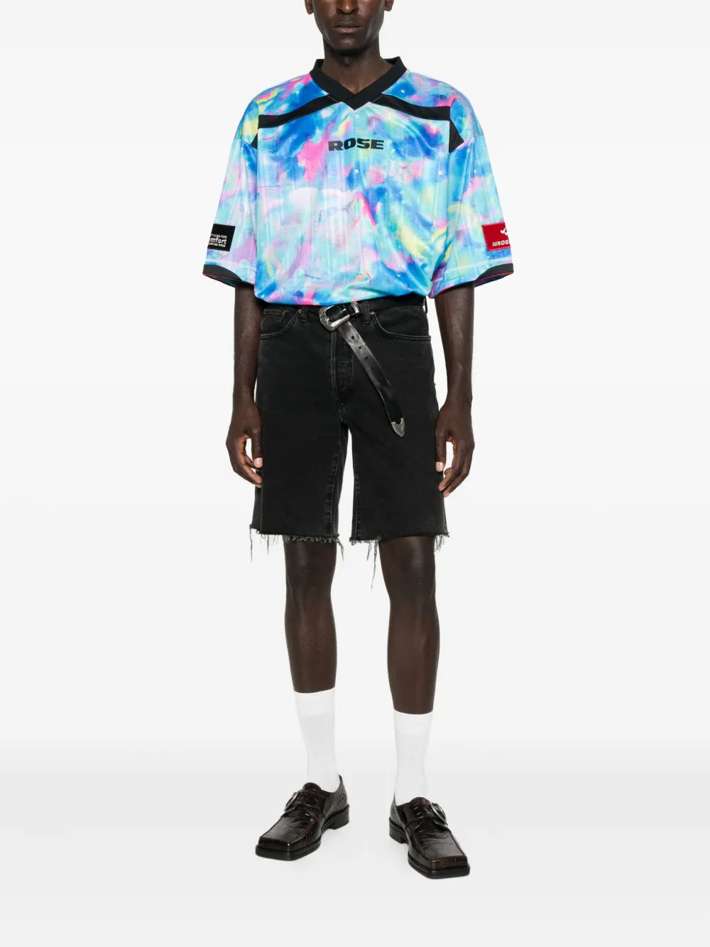 Martine Rose watercolour-print V-neck T-shirt - Blauw