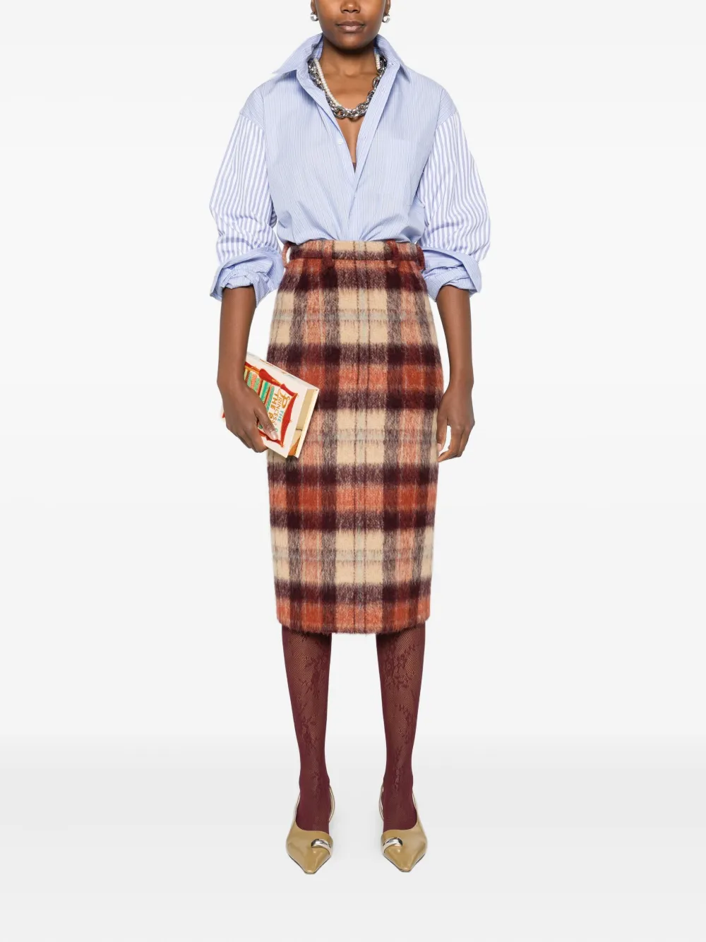 N°21 Rock Checked Wool Skirt In Neutral