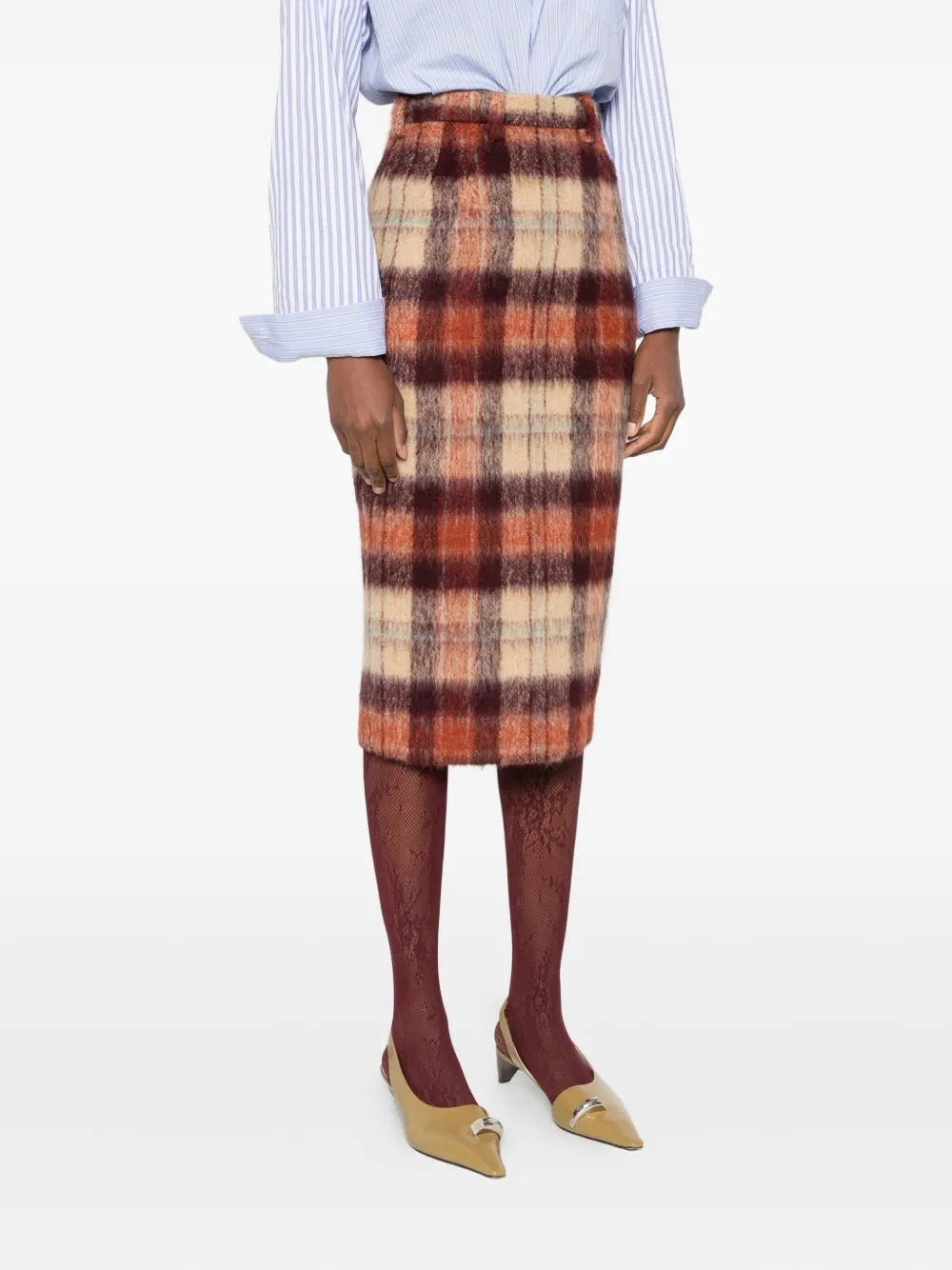 N°21 Rock Checked Wool Skirt In Neutral