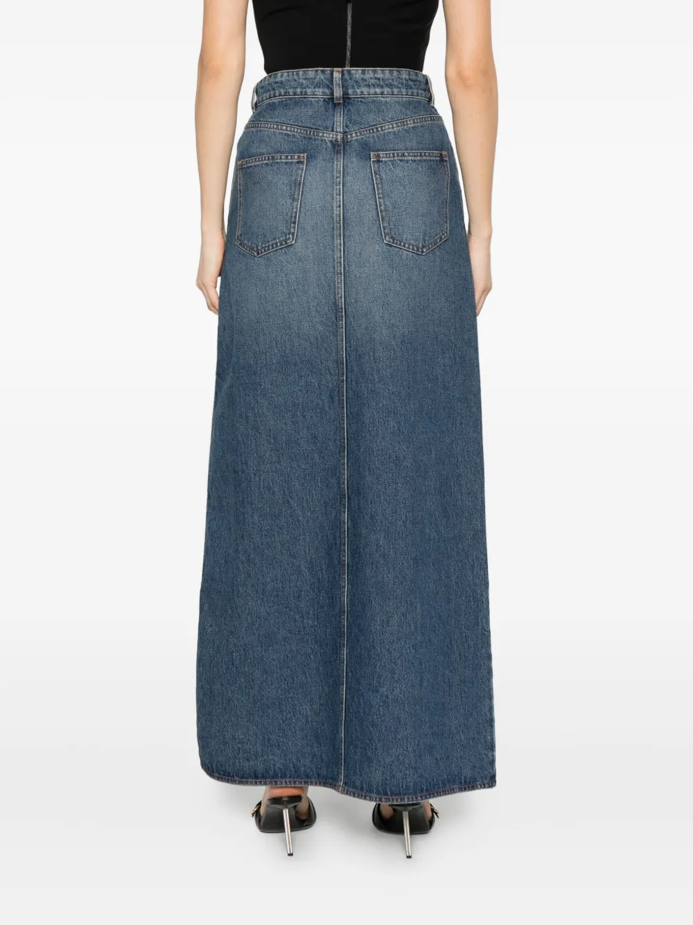 Coperni Garder belt-detail side-split denim skirt Blauw