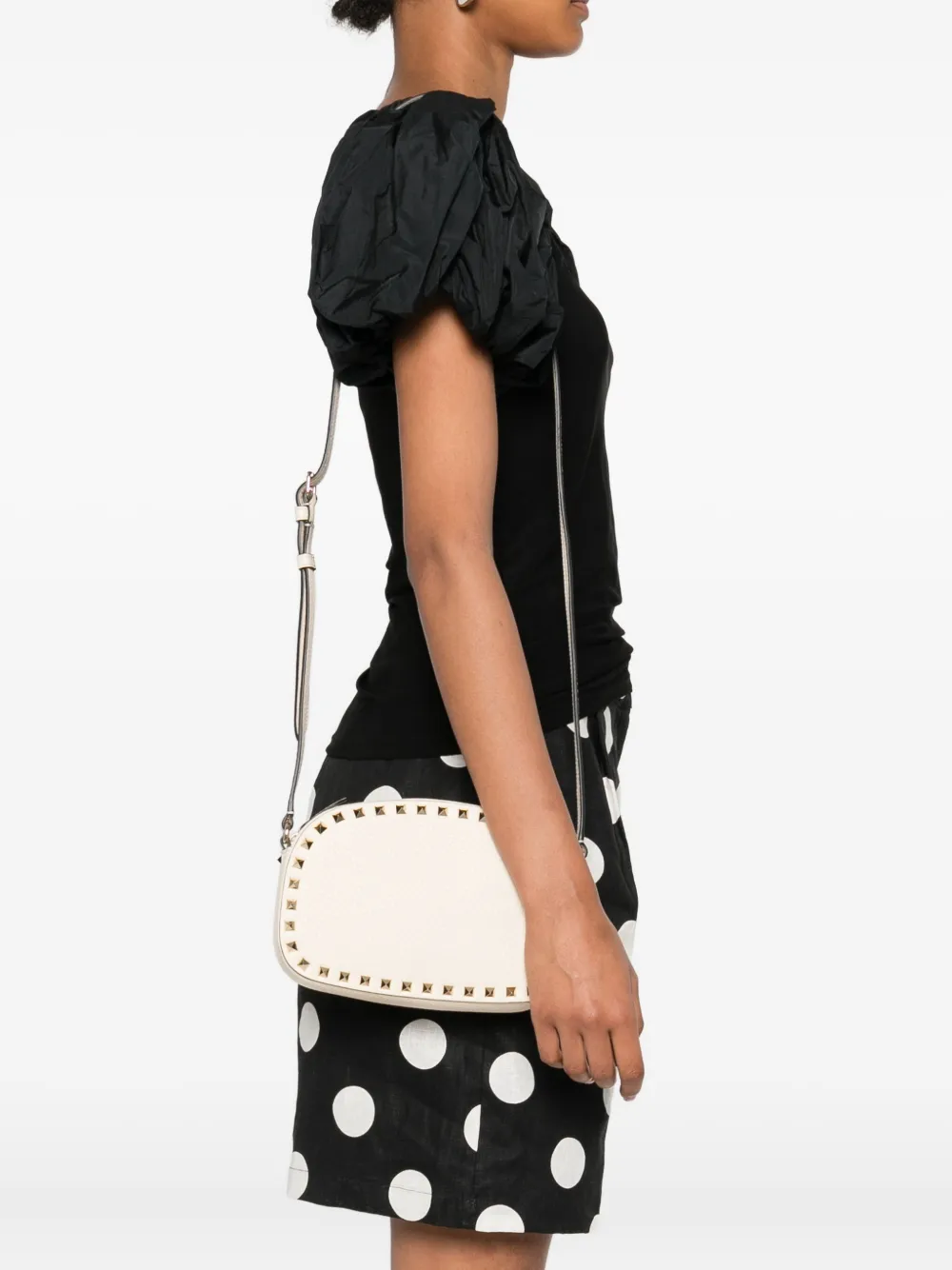 Valentino Garavani small Rockstud calf leather cross-body bag Beige
