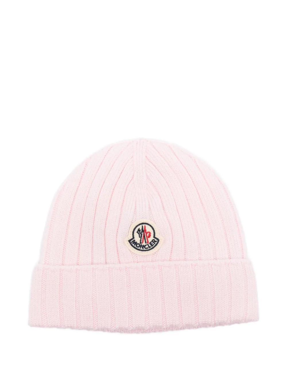 Moncler Enfant logo-patch ribbed beanie hat | Pink | Image 1