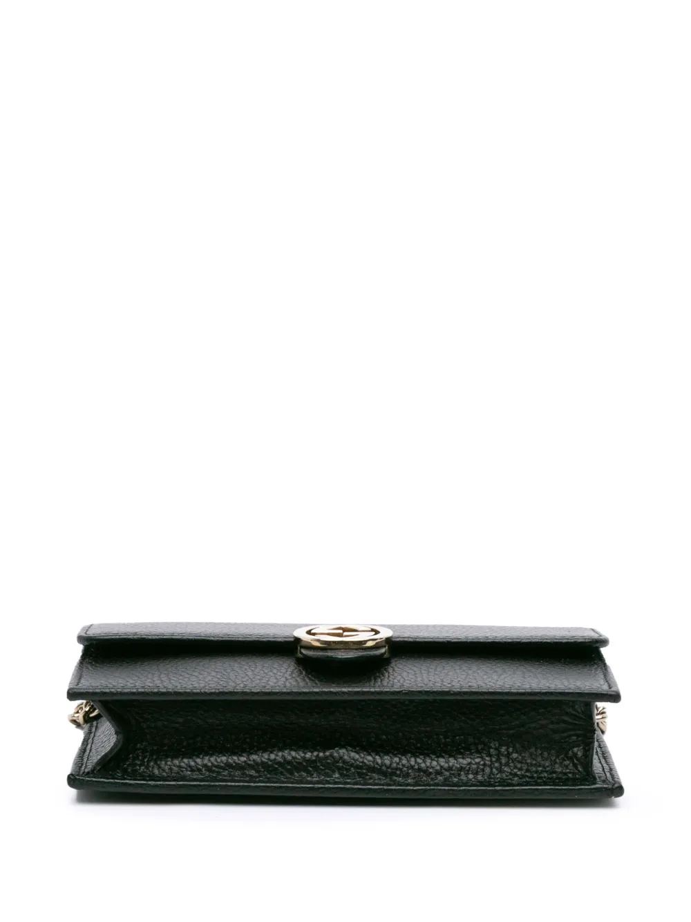 Pre-owned Gucci 2016-2025 Interlocking G Dollar Calfskin Wallet On Chain Crossbody Bag In Black