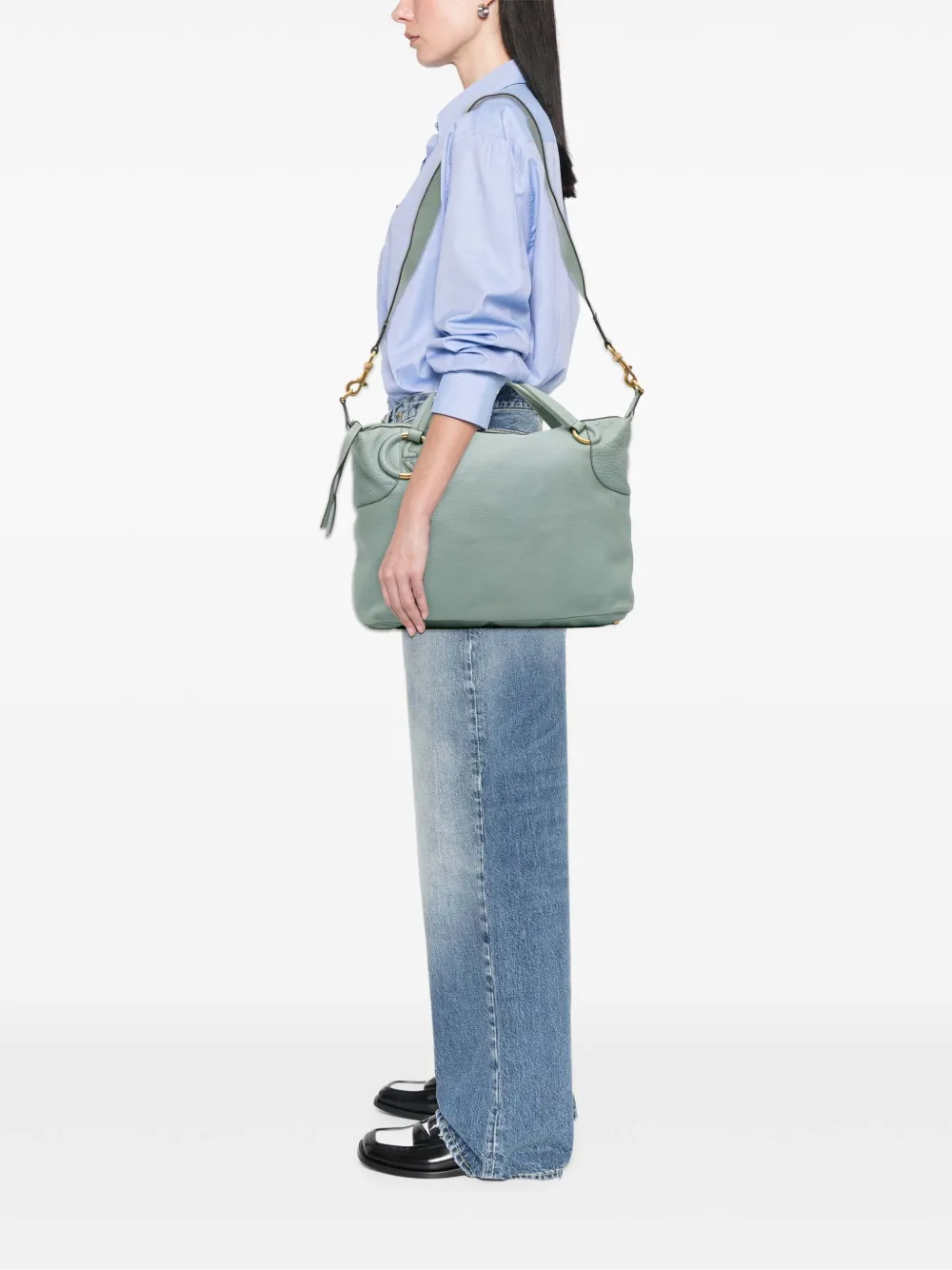 Pre-owned Gucci 2016-2025 Leather Twill Satchel In Blue