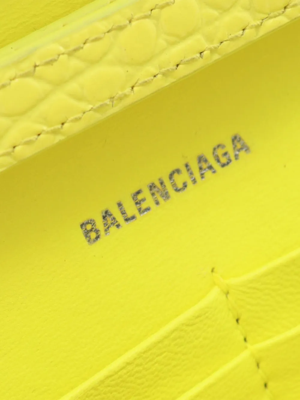 Pre-owned Balenciaga 2021-2025 Shiny Calfskin Crocodile Embossed Hourglass Wallet On Chain Crossbody Bag In Yellow