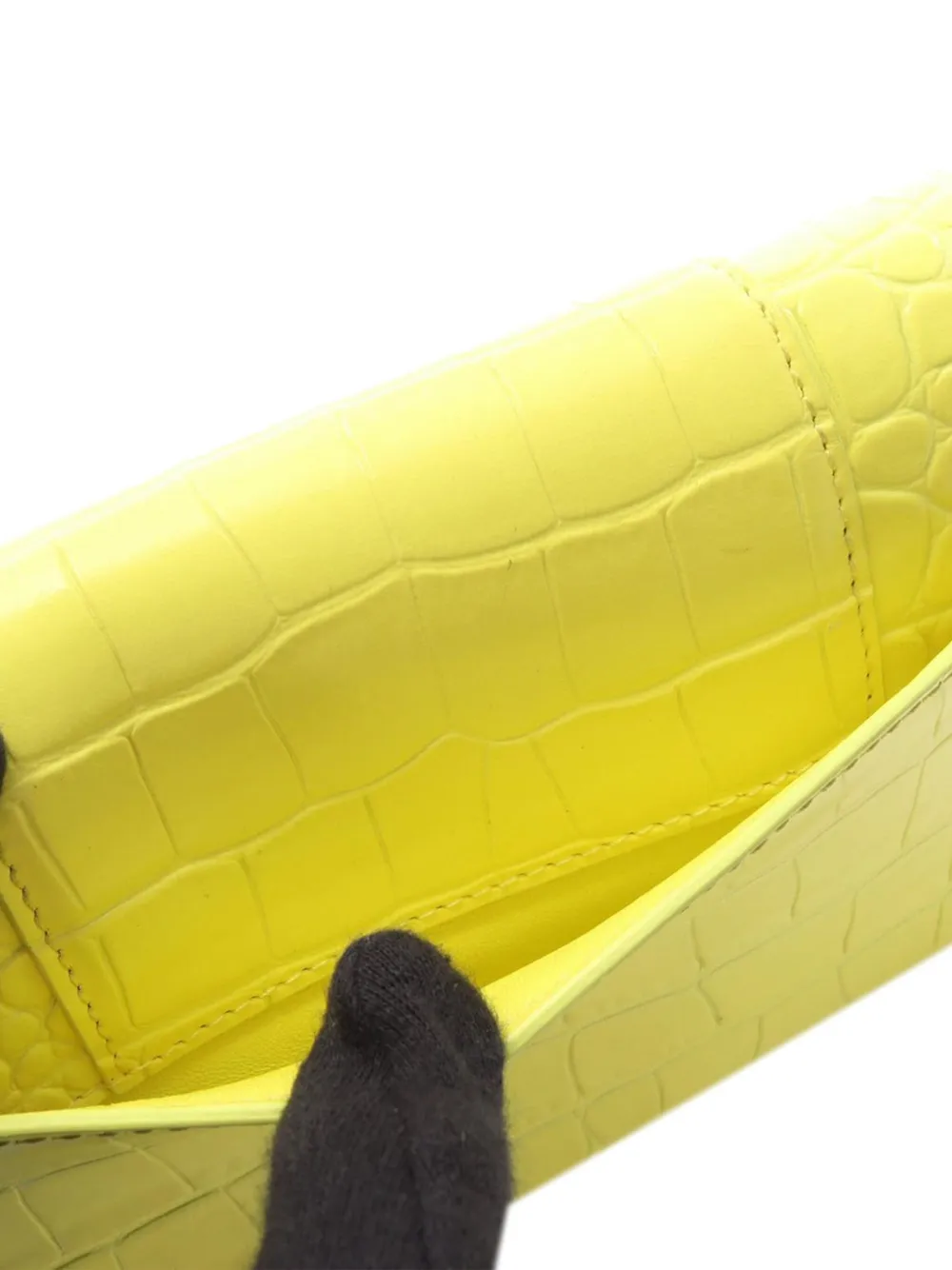 Pre-owned Balenciaga 2021-2025 Shiny Calfskin Crocodile Embossed Hourglass Wallet On Chain Crossbody Bag In Yellow