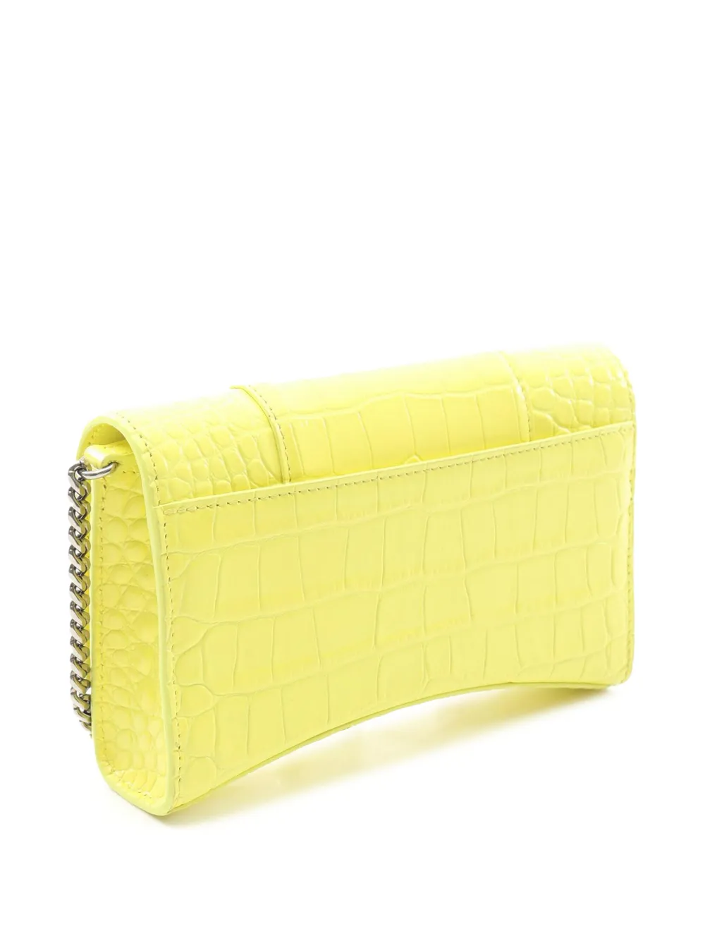 Pre-owned Balenciaga 2021-2025 Shiny Calfskin Crocodile Embossed Hourglass Wallet On Chain Crossbody Bag In Yellow
