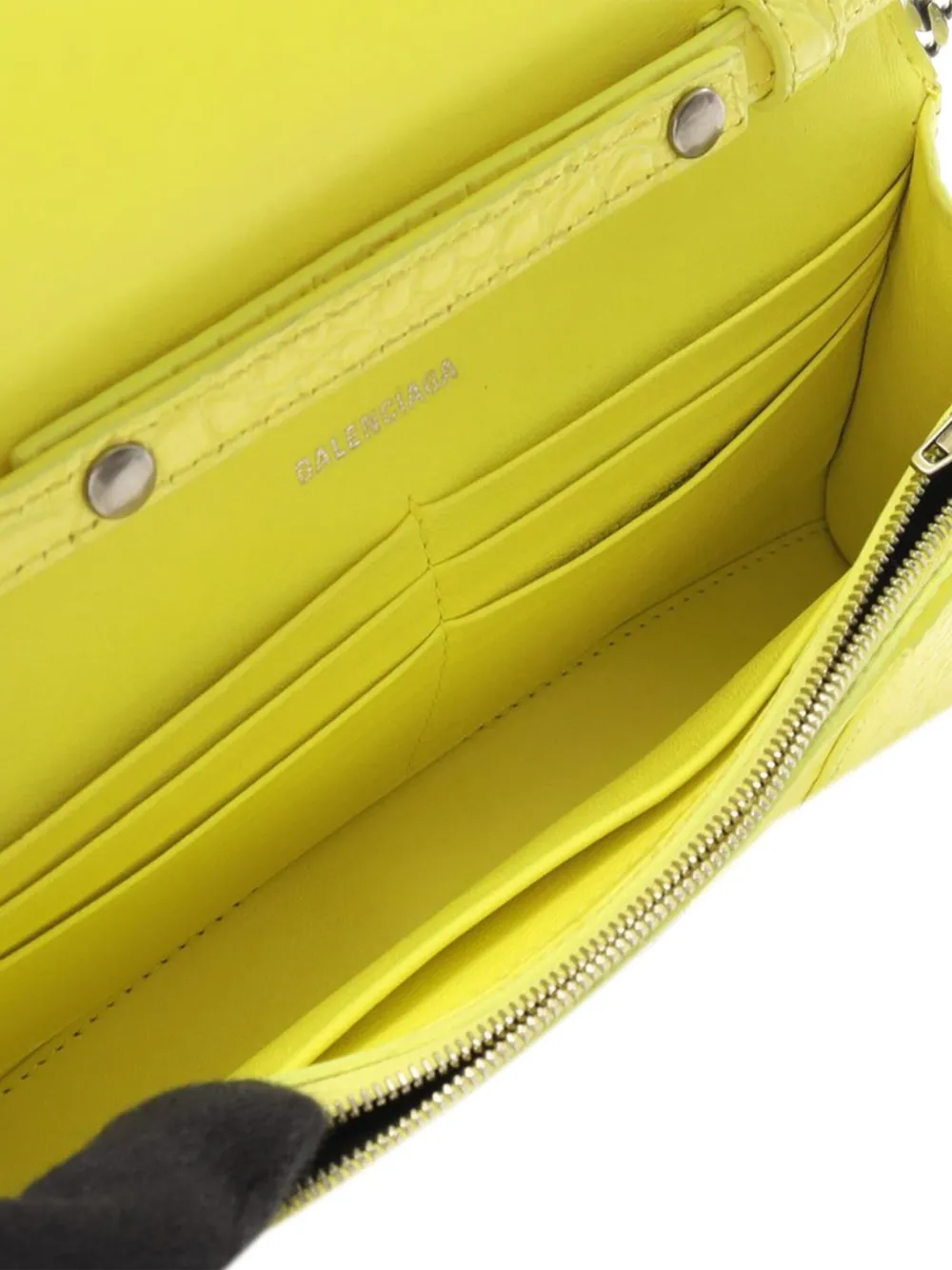 Pre-owned Balenciaga 2021-2025 Shiny Calfskin Crocodile Embossed Hourglass Wallet On Chain Crossbody Bag In Yellow