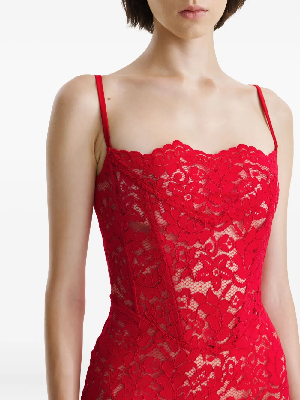 2310 STUDIO lace-detail mini dress Rood