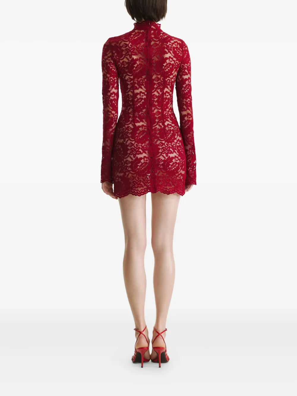 2310 STUDIO Mini-jurk met hoge hals en kant Rood
