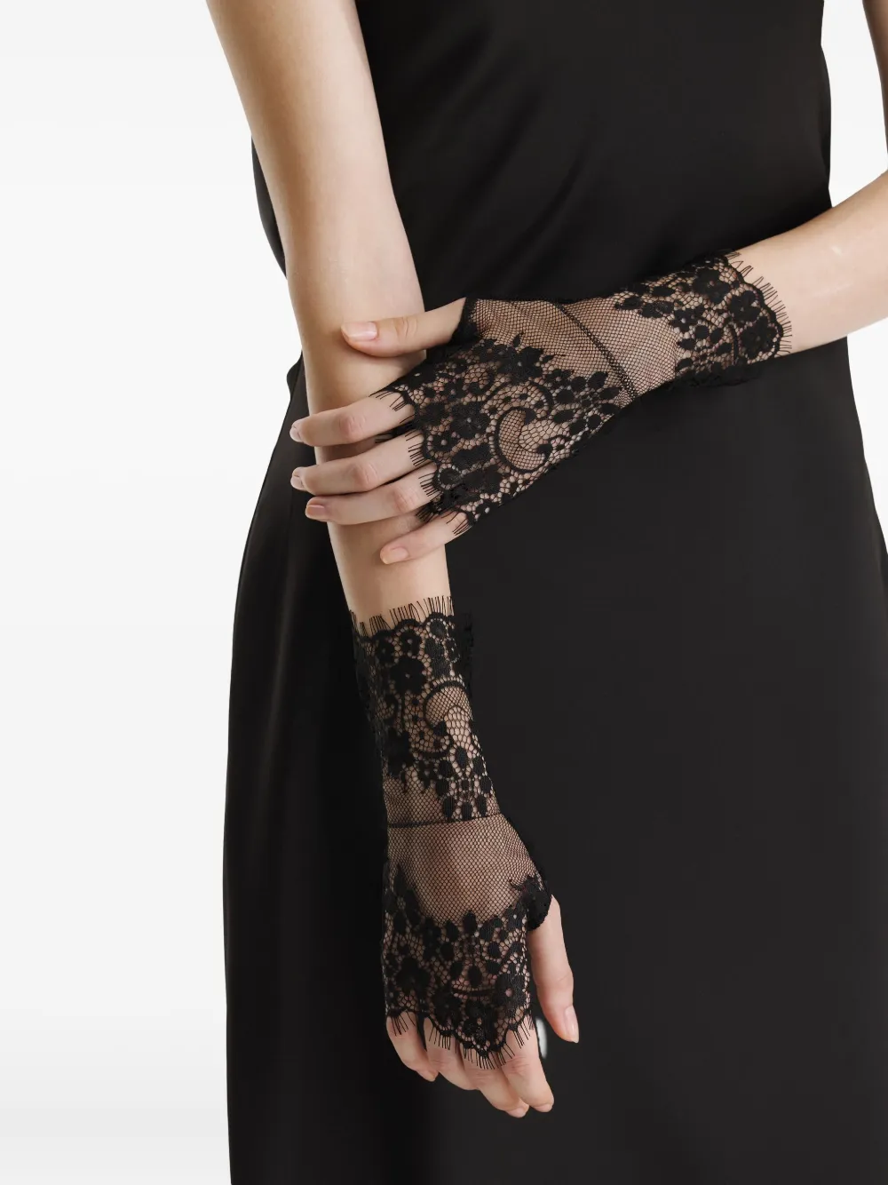 2310 STUDIO lace-trimmed fingerless gloves Zwart