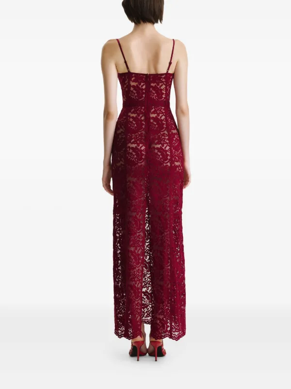 chinese dress ladies Sheer Lace Fishtail Gown in Cherry Red - 14