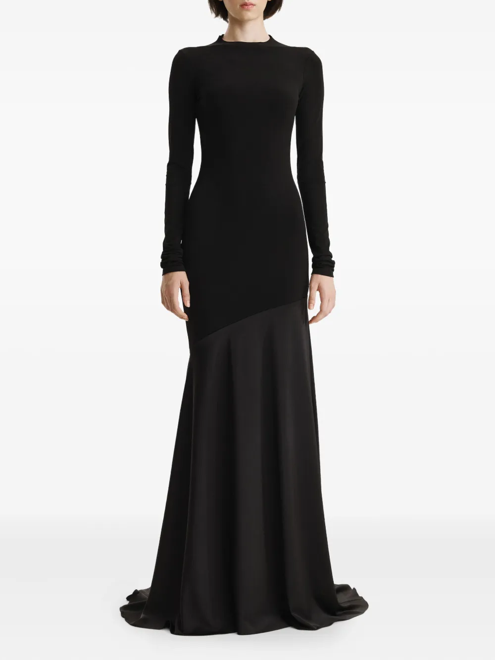 2310 STUDIO long-sleeve fishtail maxi dress Zwart