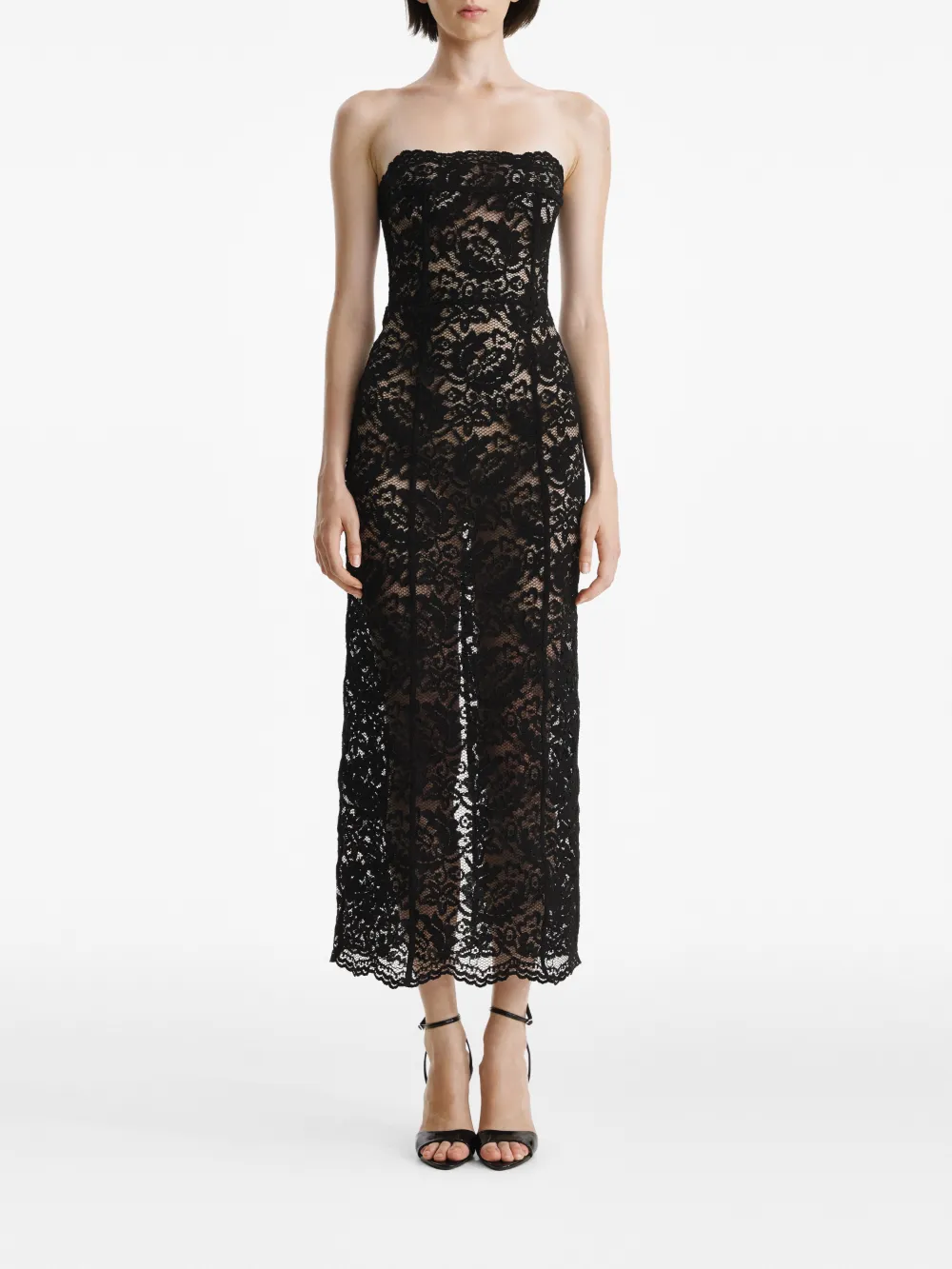 2310 Studio Lace-up Lace Midi Dress In Black