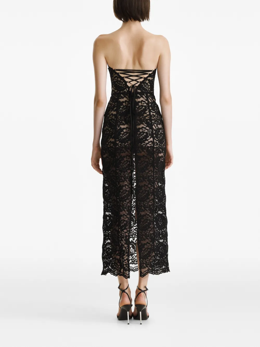 2310 Studio Lace-up Lace Midi Dress In Black