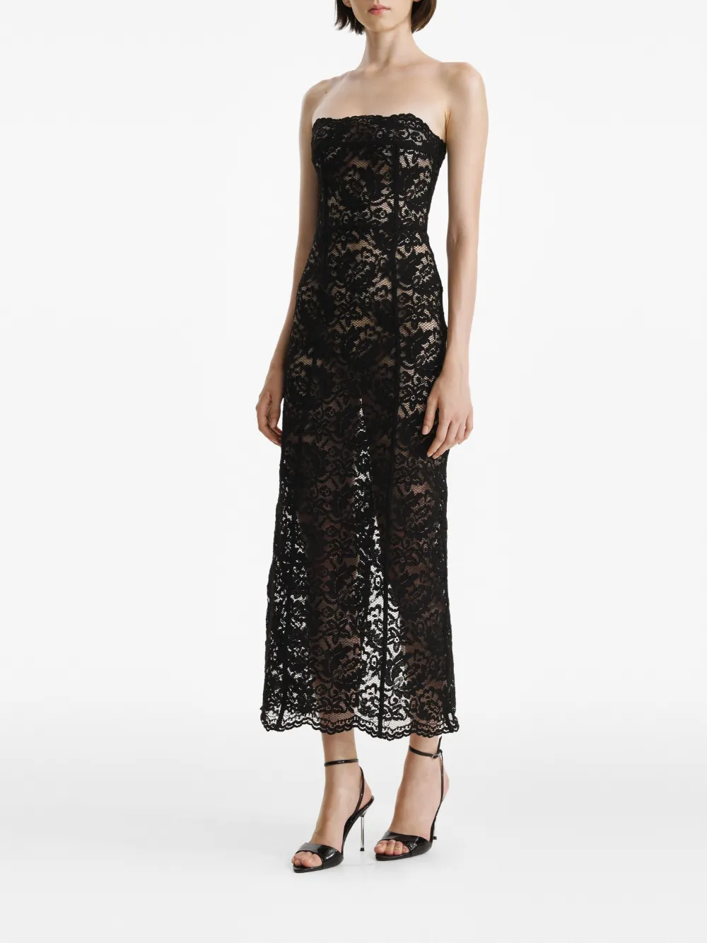 2310 Studio Lace-up Lace Midi Dress In Black