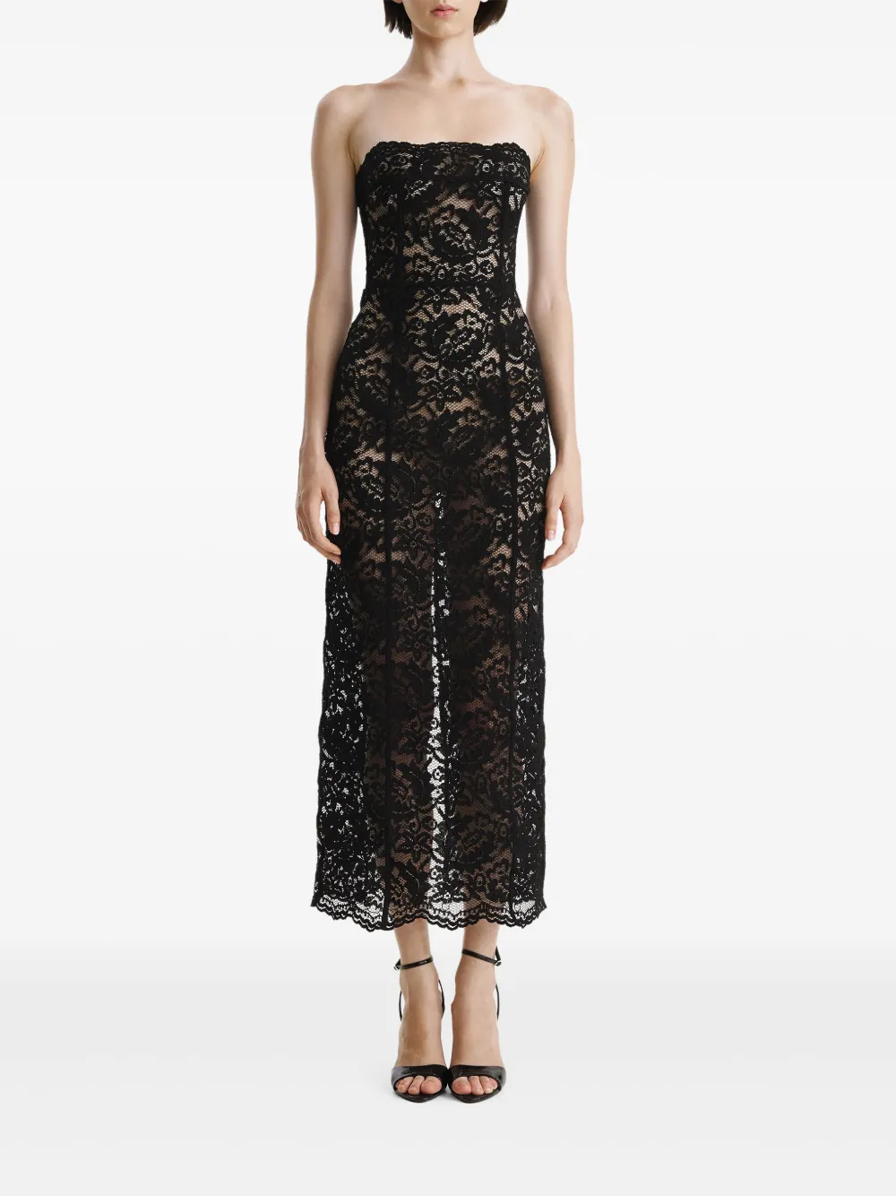 2310 STUDIO lace-up lace midi dress | Black | Image 1