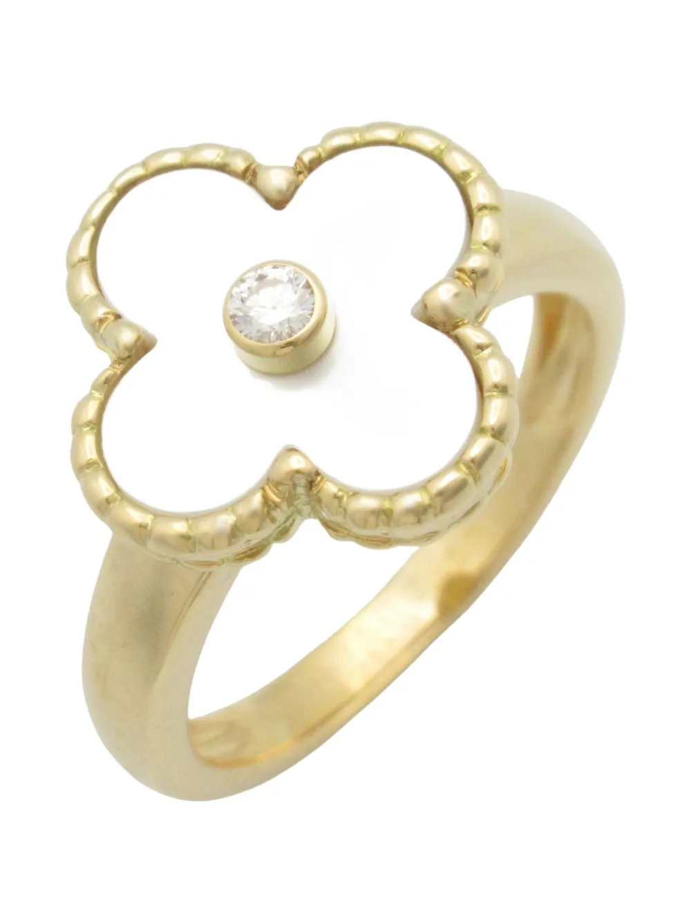 Pre-owned Van Cleef & Arpels 2010s 18k Yellow Gold Alhambra Mother Of Pearl And Diamond Ring