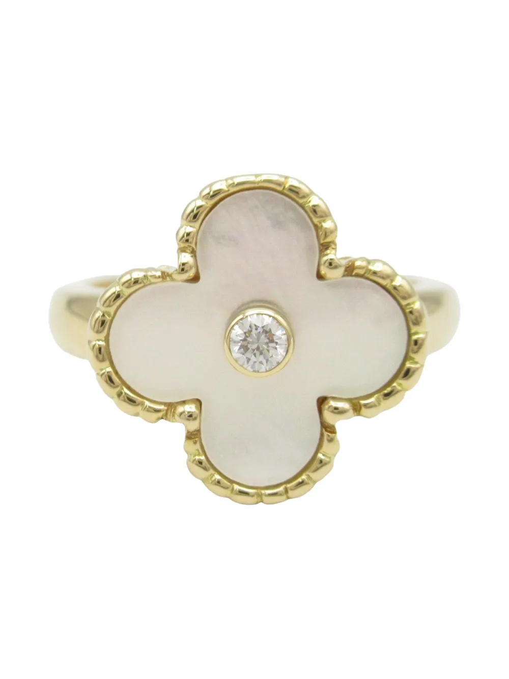 Pre-owned Van Cleef & Arpels 2010s 18k Yellow Gold Alhambra Mother Of Pearl And Diamond Ring