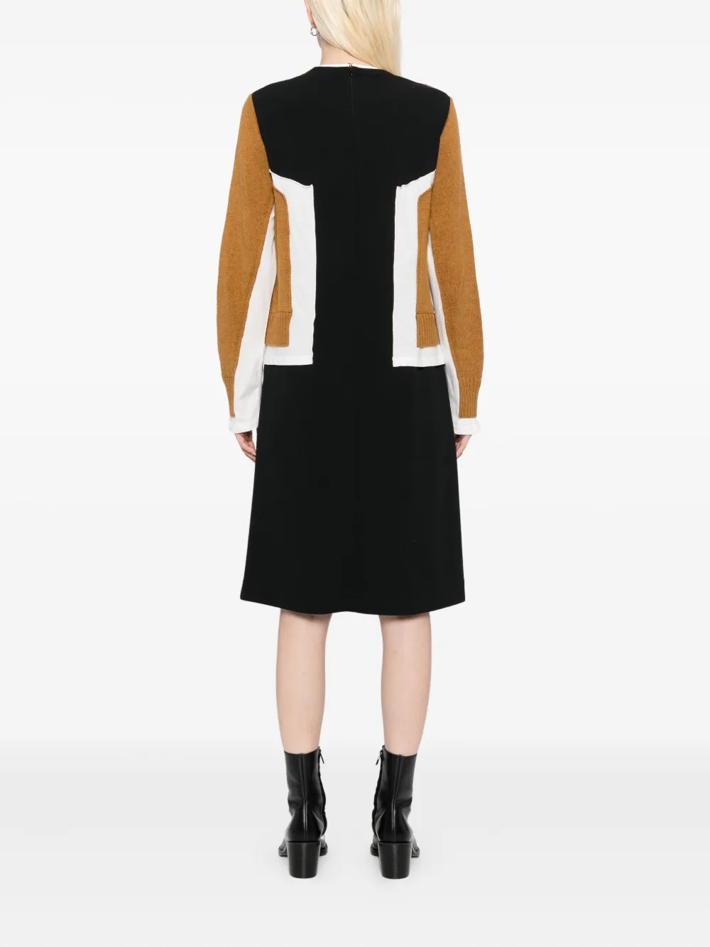 Undercover Layered Effect Long Sleeve Mixed Media Dress In Brown