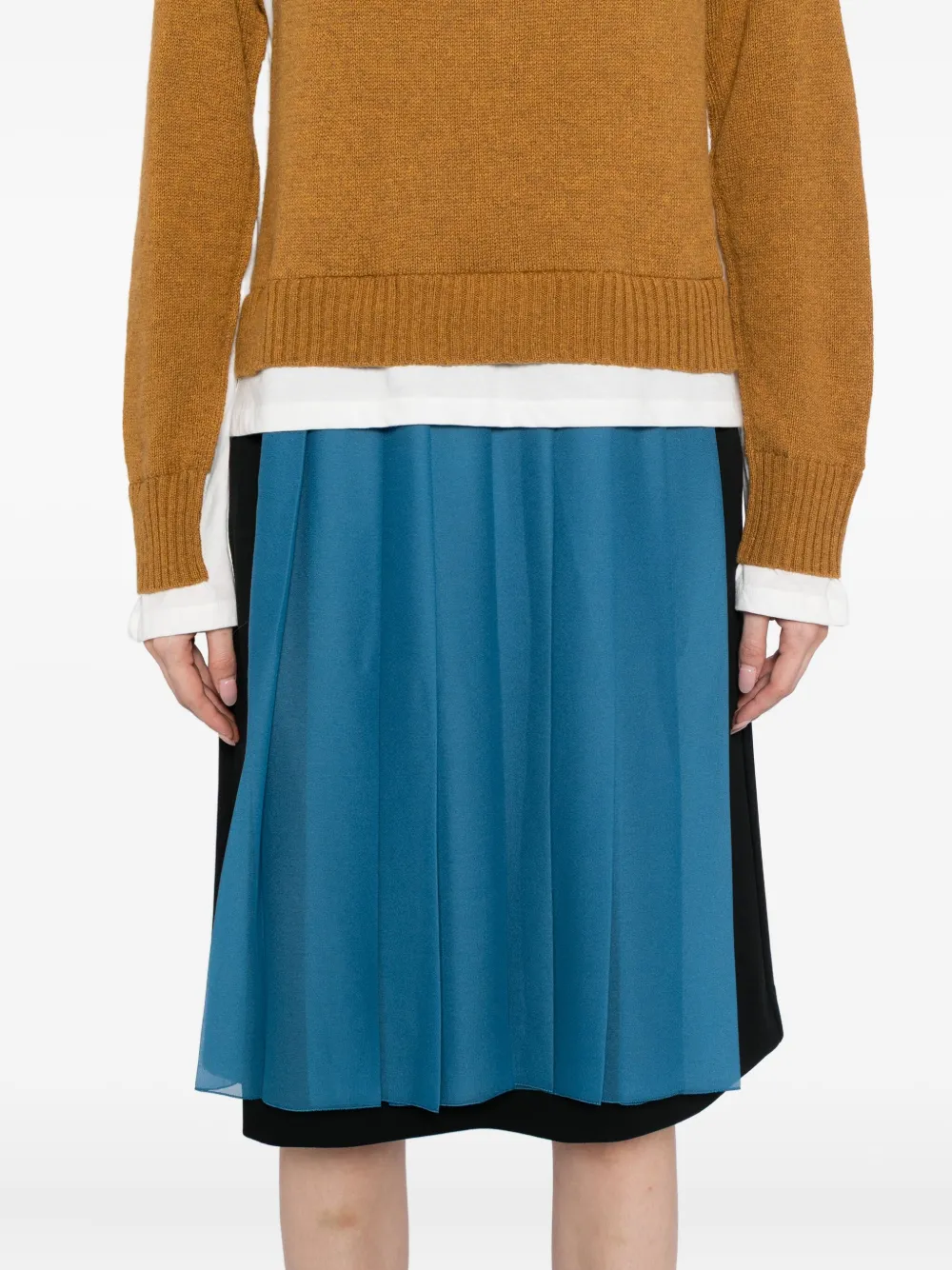 Undercover Layered Effect Long Sleeve Mixed Media Dress In Brown