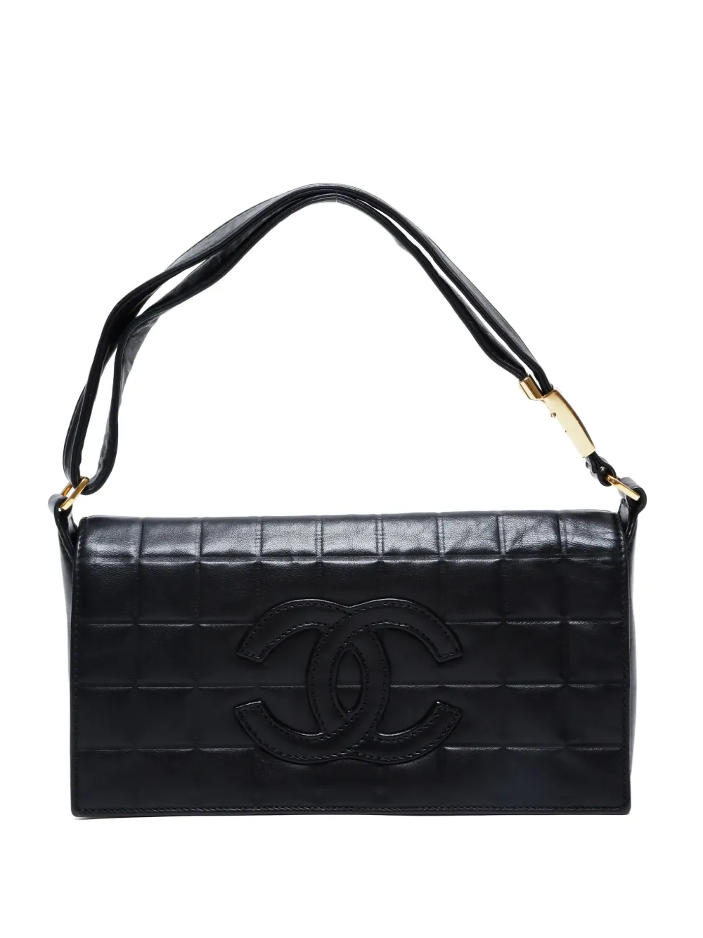 Pre-owned Chanel 2000-2002 Choco Bar Matelassé-quilting Shoulder Bag In Black