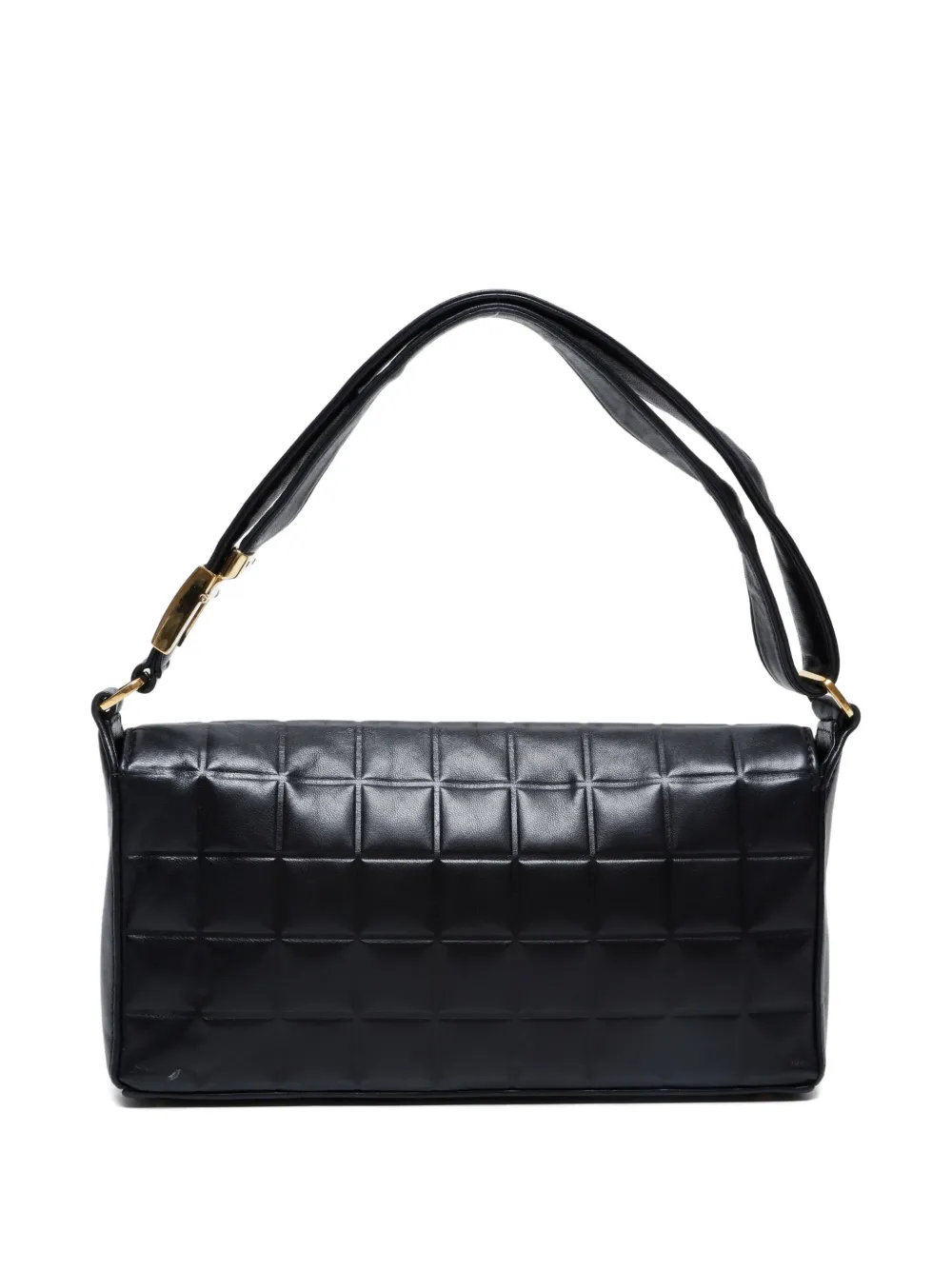 Pre-owned Chanel 2000-2002 Choco Bar Matelassé-quilting Shoulder Bag In Black