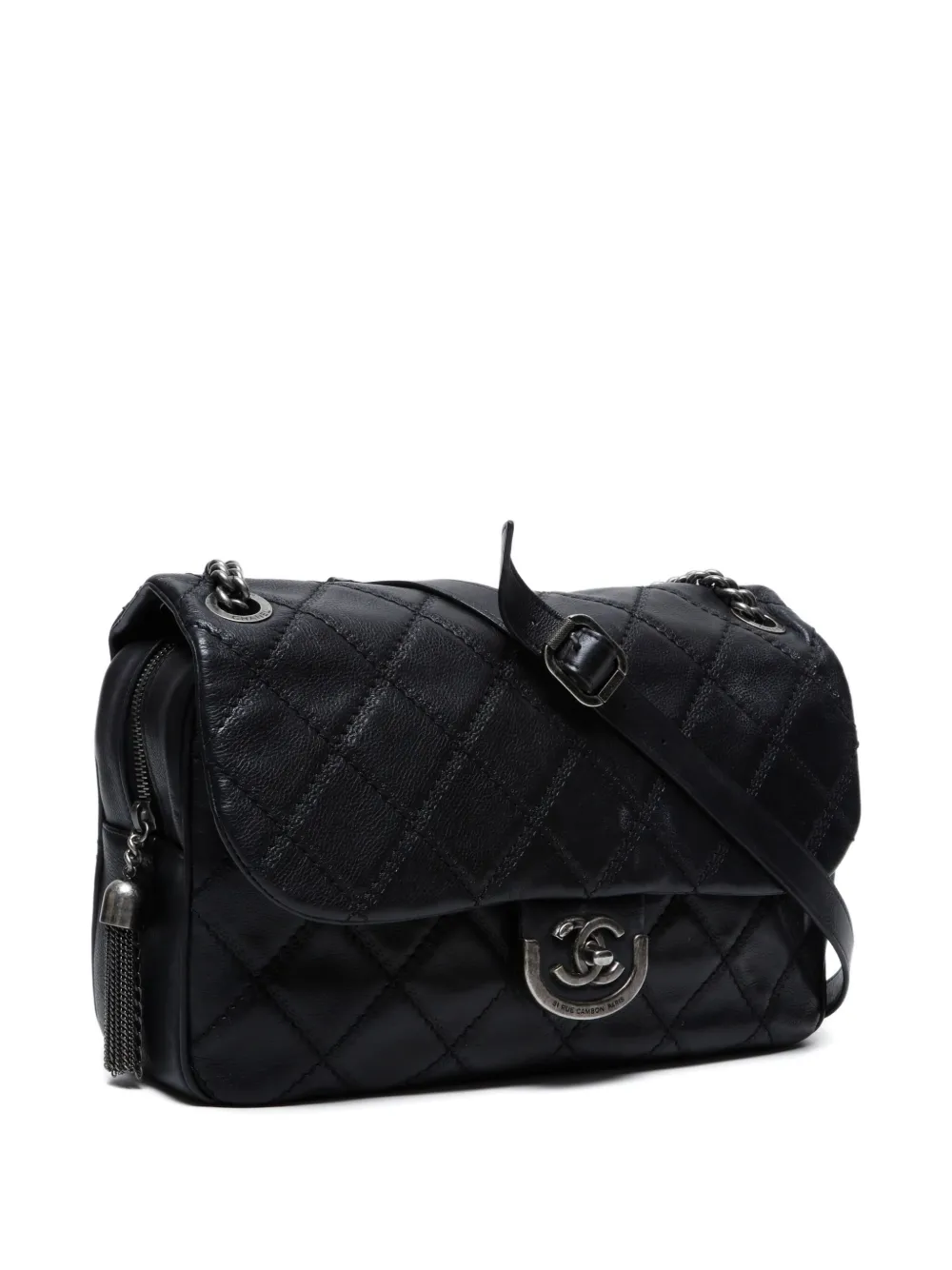 Pre-owned Chanel 2013-2014s Wilde Stitch Quilted Chain-link Shoulder Bag In Black