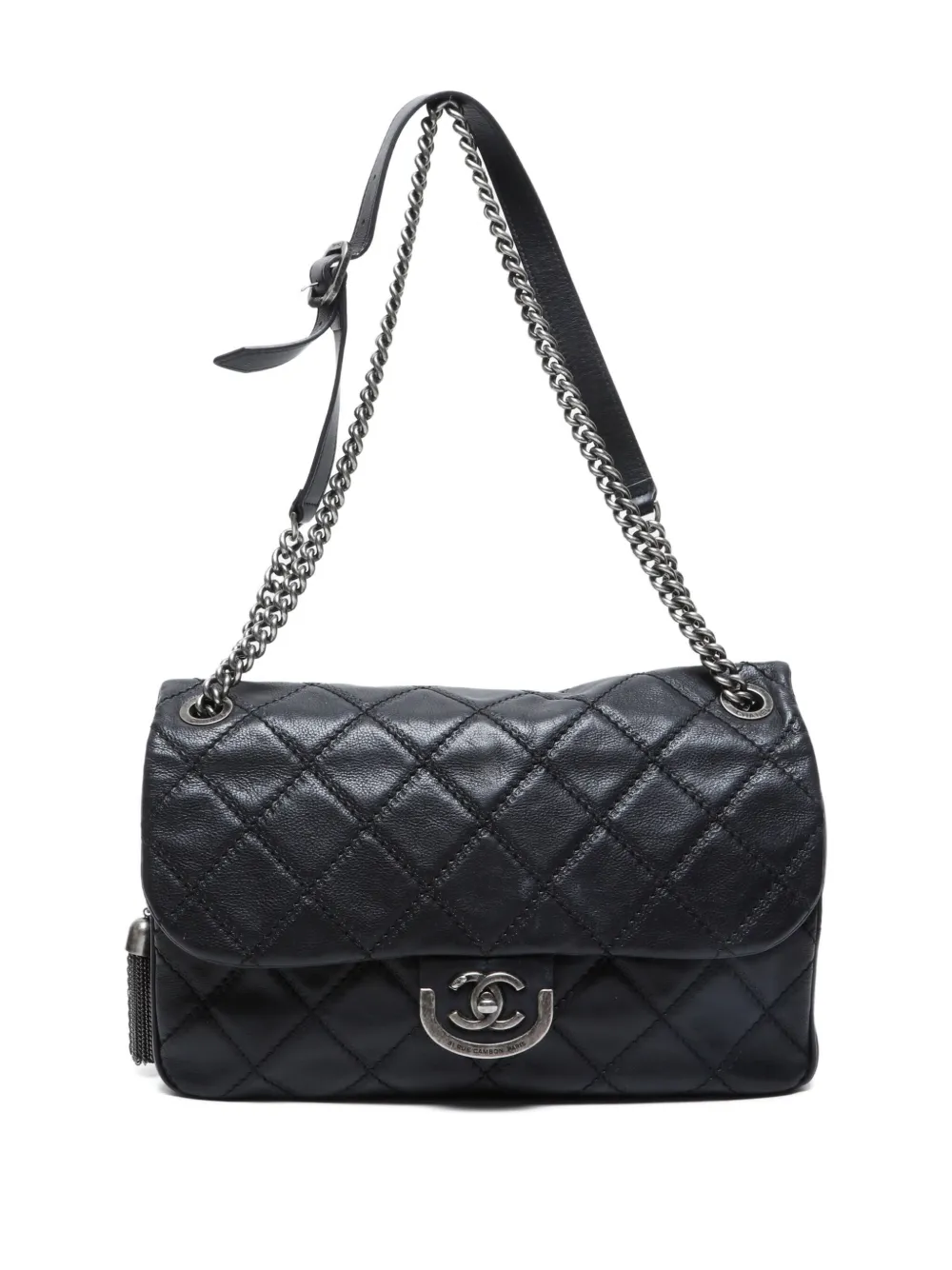 Pre-owned Chanel 2013-2014s Wilde Stitch Quilted Chain-link Shoulder Bag In Black