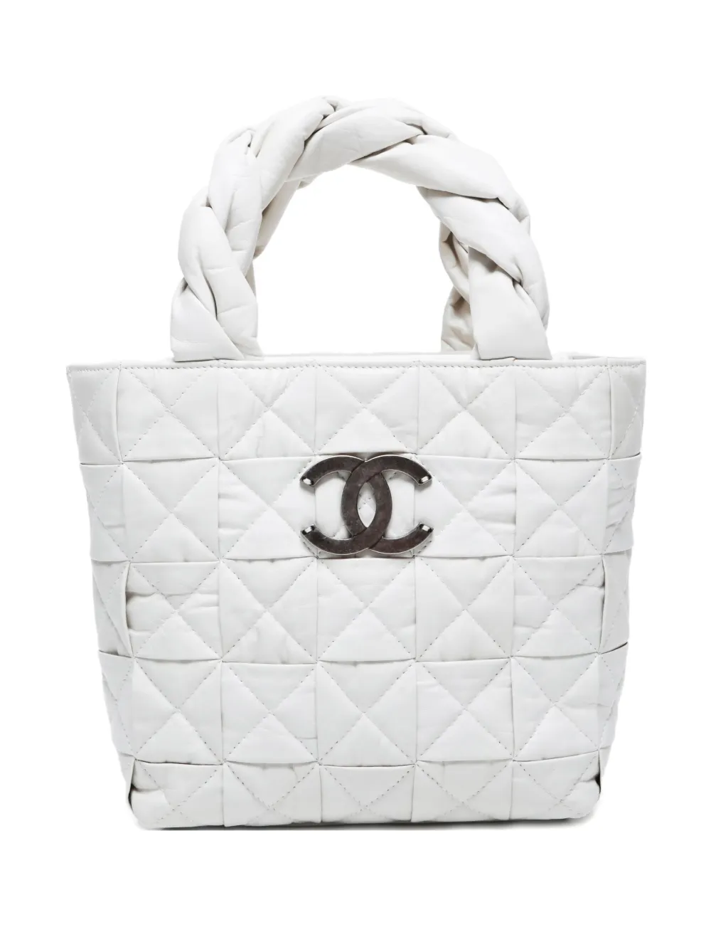 Pre-owned Chanel 2005-2006 Cc-mark Braided-handle Handbag In White