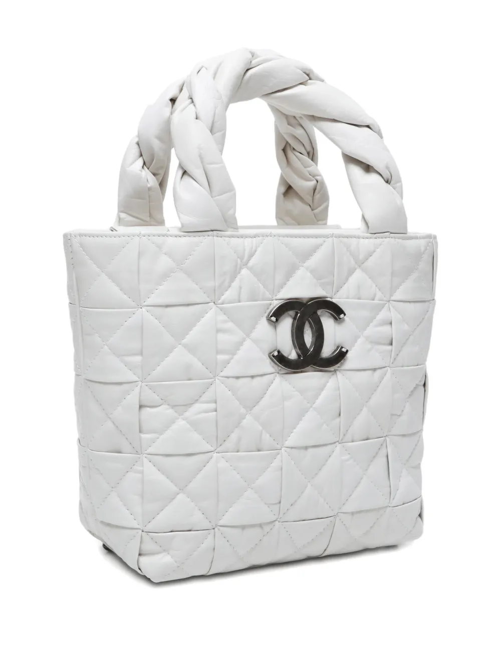 Pre-owned Chanel 2005-2006 Cc-mark Braided-handle Handbag In White